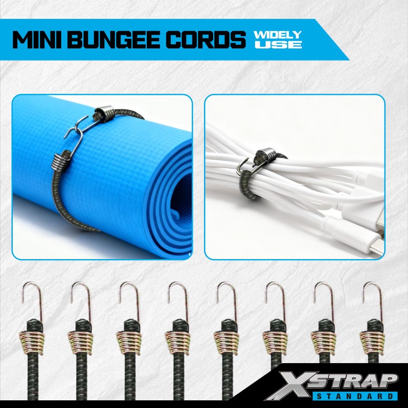 XSTRAP STANDARD 20 Pack Mini Bungee Cords with Hooks, 10 Inch Rubber Stretchy Bungee Cords for Camping, Tools, Tarp Covers, Canvas Canopies, and Cargo (Camouflage), Hang Christmas Ornaments - Image 5